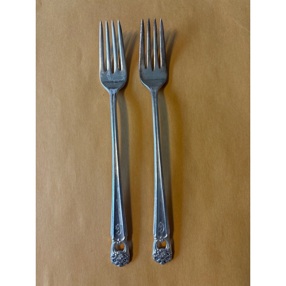 1847 Rogers Bros Cocktail Forks Set of 2 Silverplate Eternally Yours Good 6in